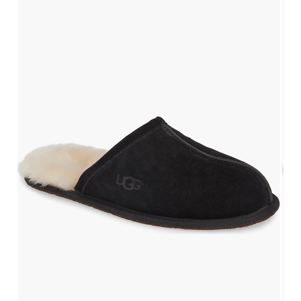 UGG Men's Scuff Slippers Black Suede Wool Lined Size 8 NWT